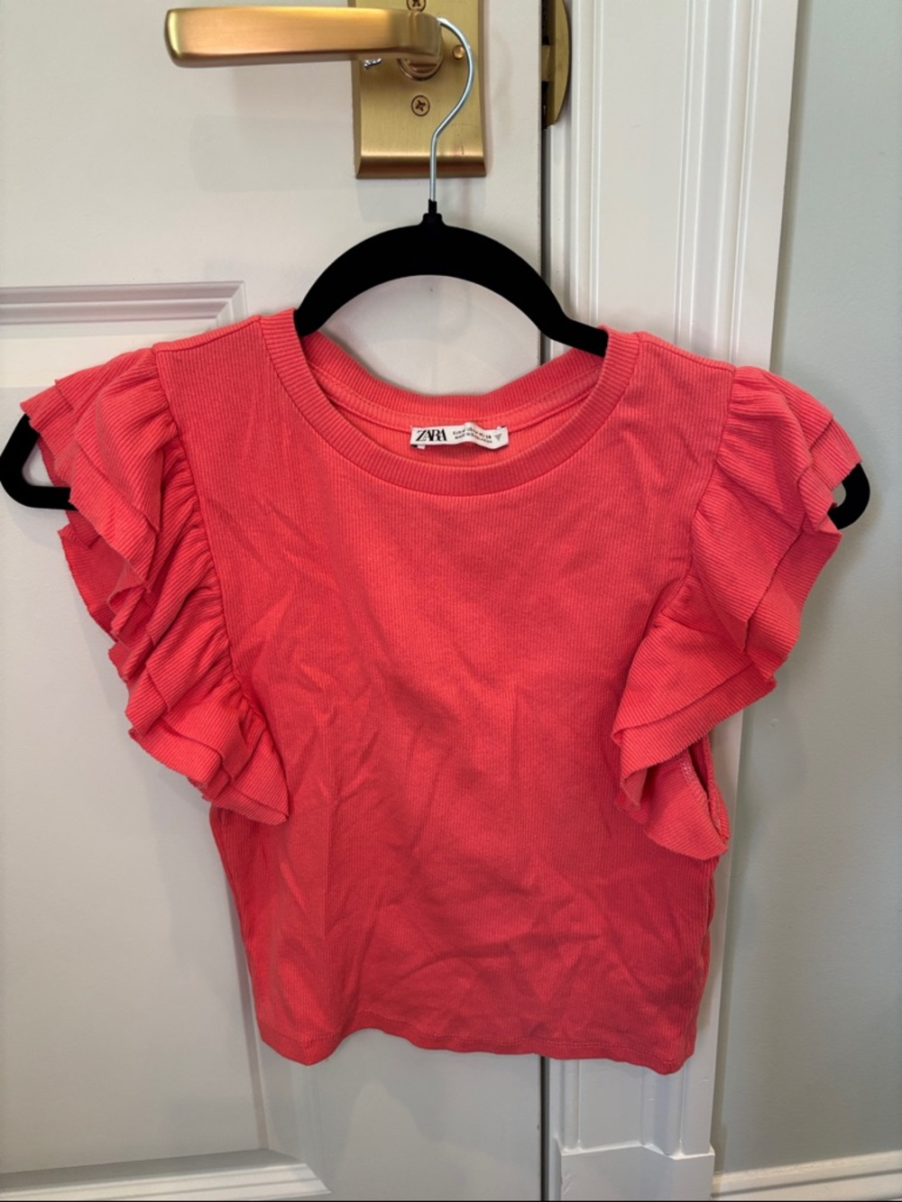 Zara Coral Pink Ruffle Sleeve Tee